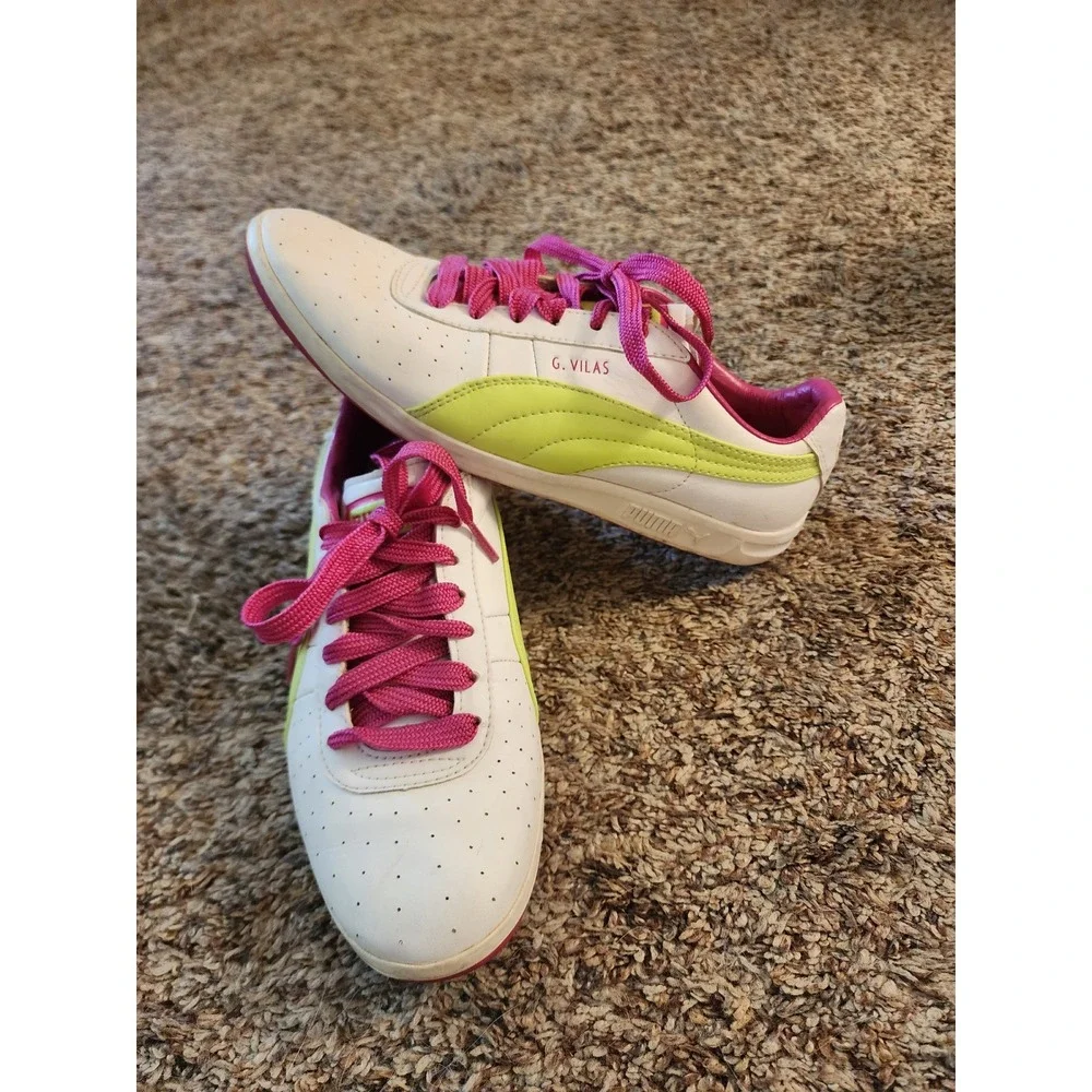 Puma G. Vilas Womens Sneaker White Pink Lime Green 354252 Size 7 Retro Tennis